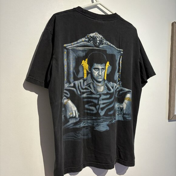 Vintage Scarface T-Shirt Large Men's Tony Montana Y2K Black Movie - Picture 8 of 11